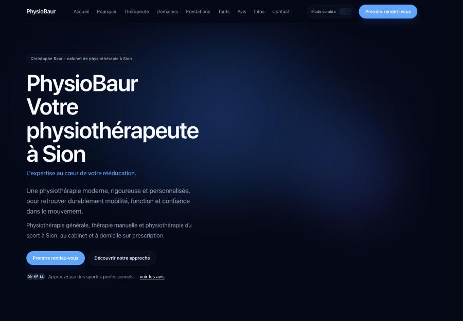 Le site PhysioBaur, réalisé par Antoine Quarroz